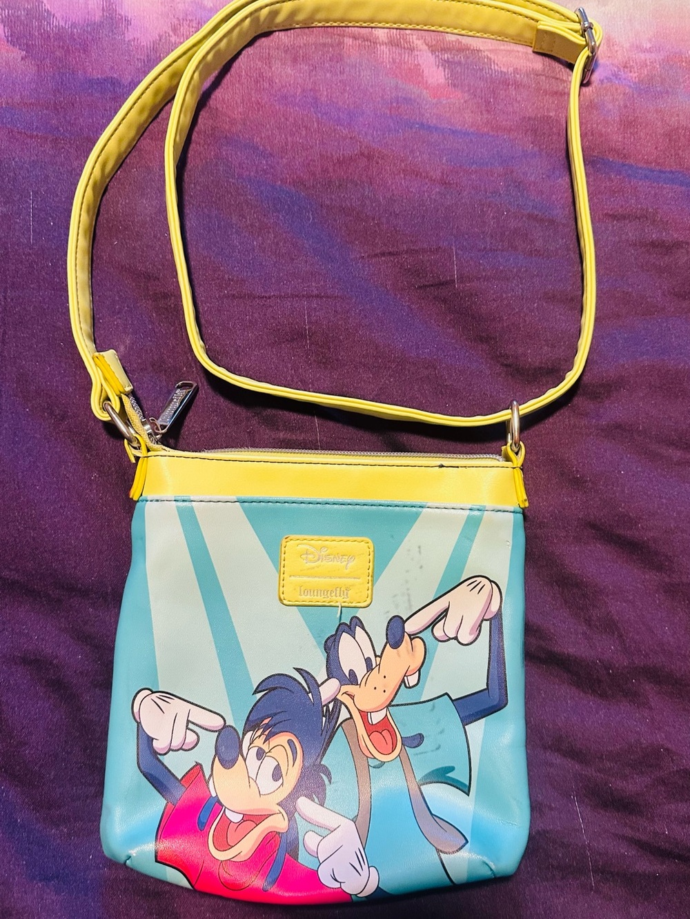 Loungefly Yellow and Teal Goofy Crossbody Bag